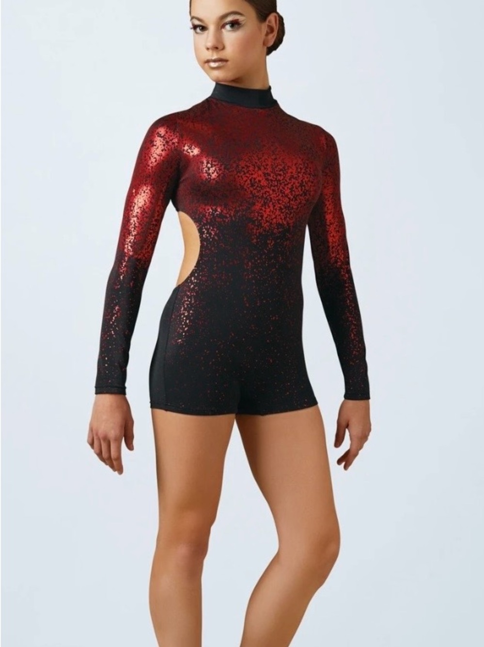 Weissman Red and Black Sparkle Cutout Bodysuit